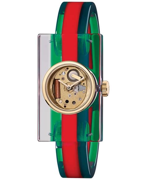 gucci plexiglass watch with green and red motif|Gucci green and red.